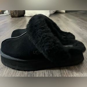 UGG Disquette Suede & Shearling Platform Slippers - Size 8